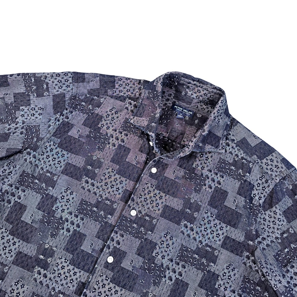 Peter Millar Crown Crafted Mens Medium Navy Patchwork Floral Short Sleeve Shirt